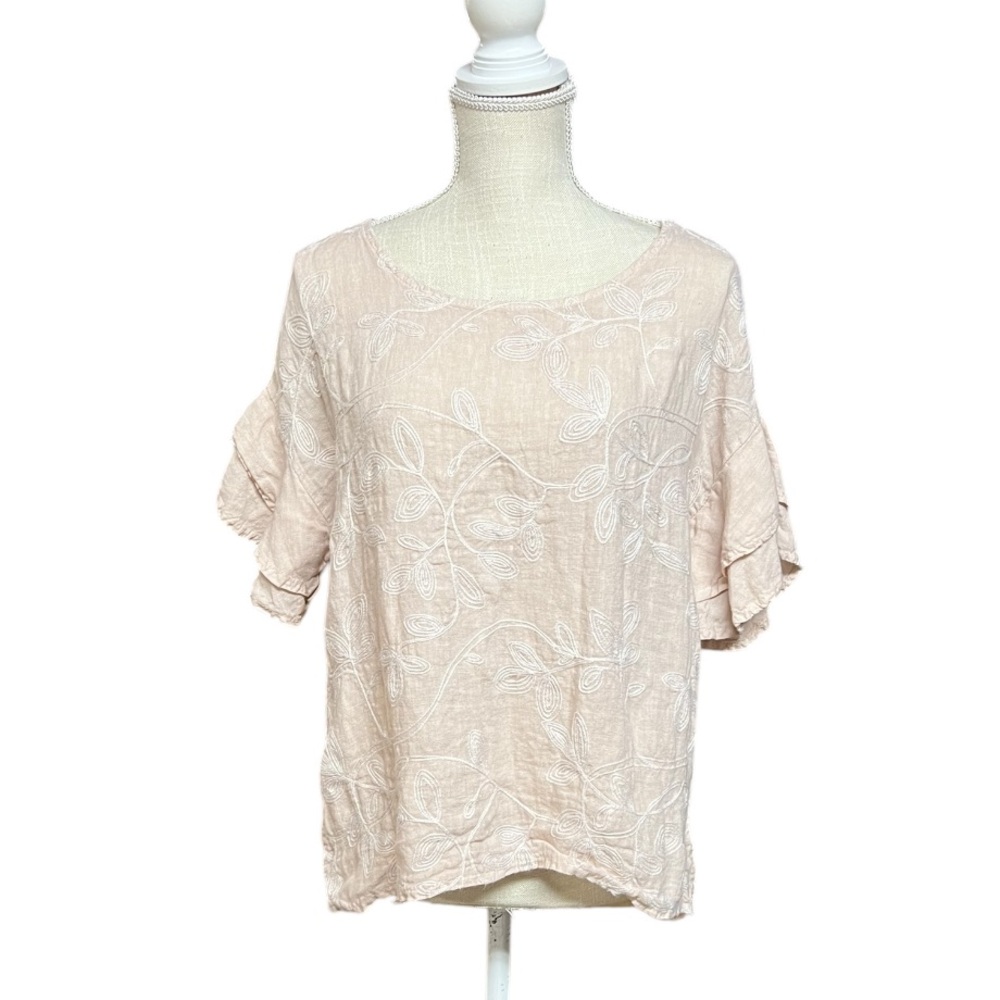 Floral‎ Embroidered Linen Blouse.  Made in Italy